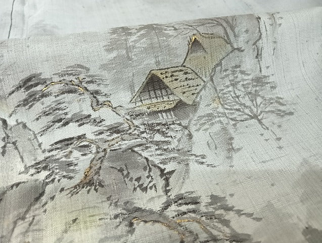 平和屋着物●訪問着 作家物 紬地 手描き 風景文 暈し染め 金彩 正絹 逸品 AAAU4362np