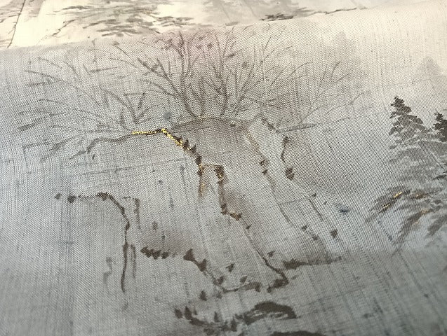 平和屋着物●訪問着 作家物 紬地 手描き 風景文 暈し染め 金彩 正絹 逸品 AAAU4362np