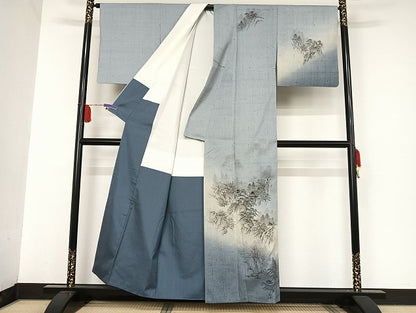平和屋着物●訪問着 作家物 紬地 手描き 風景文 暈し染め 金彩 正絹 逸品 AAAU4362np