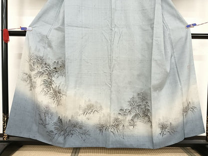 平和屋着物●訪問着 作家物 紬地 手描き 風景文 暈し染め 金彩 正絹 逸品 AAAU4362np