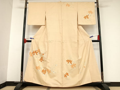 平和屋着物●訪問着 紬地 草花文 正絹 逸品 AAAU4360np