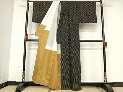 平和屋着物●上質な紬　井桁絣文様　正絹　逸品　AAAU4376np