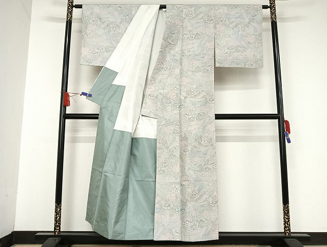 平和屋着物○上質な紬 花結び文 正絹 逸品 AAAU4371np