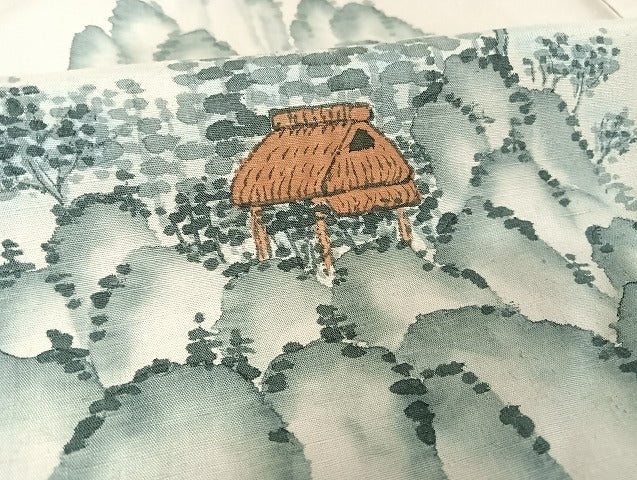 平和屋着物●訪問着　紬地　手描き　遠山風景文　正絹　逸品　AAAU4367np