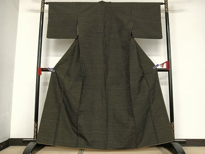 平和屋着物●上質な紬　井桁絣文様　正絹　逸品　AAAU4376np