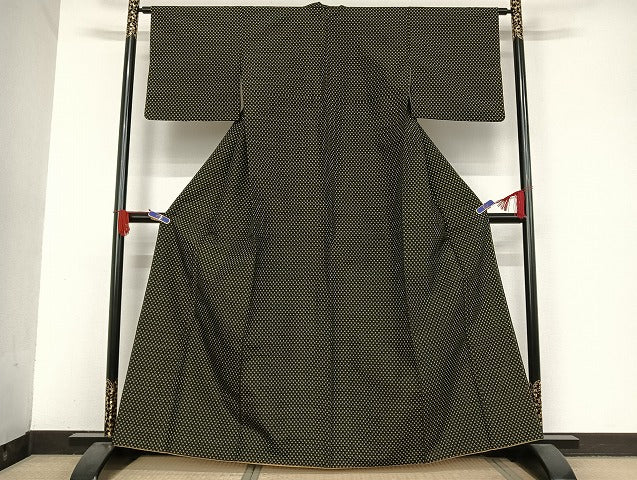 平和屋着物●上質な紬　井桁絣文様　正絹　逸品　AAAU4376np