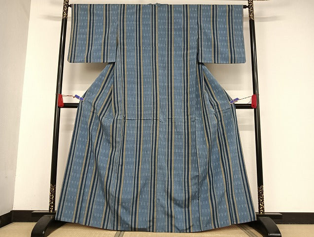 平和屋着物●上質な紬 縞 井桁 正絹 逸品 AAAU4365np