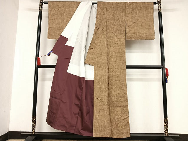 平和屋着物●上質な紬 樺茶色 正絹 逸品 AAAU4368np