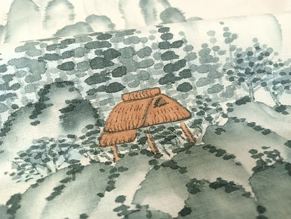 平和屋着物●訪問着　紬地　手描き　遠山風景文　正絹　逸品　AAAU4367np