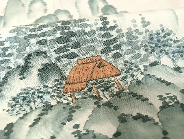 平和屋着物●訪問着　紬地　手描き　遠山風景文　正絹　逸品　AAAU4367np