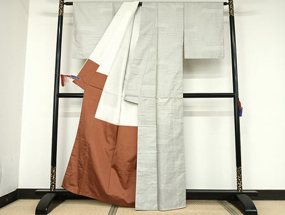 平和屋着物●上質な紬 横段文 正絹 逸品 AAAU4375np