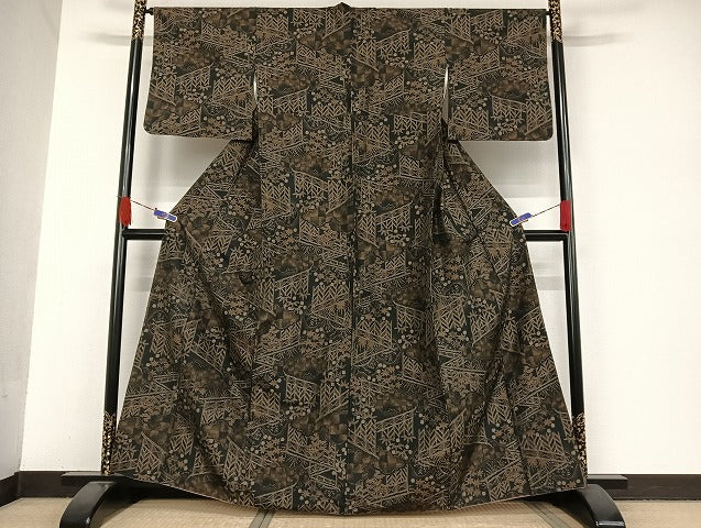 平和屋着物●本場村山大島紬　風景文　正絹　逸品　AAAU4373np