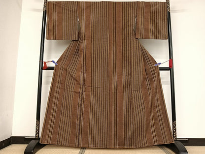 平和屋着物●上質な紬 縞 正絹 逸品 未使用 AAAU4384np