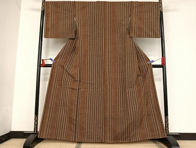 平和屋着物●上質な紬 縞 正絹 逸品 未使用 AAAU4384np