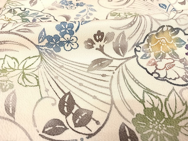 平和屋着物●嵯峨　紅型　小紋　雪輪花文　浜ちりめん　反端付き　ロング丈　正絹　逸品　AAAU4383np