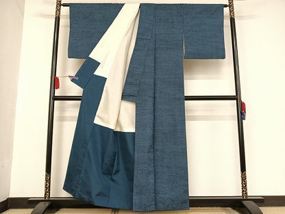 平和屋着物●上質な紬 色無地 青藍色 正絹 逸品 AAAU4388np