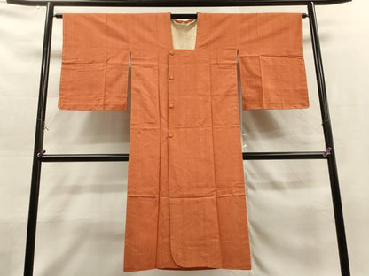 平和屋着物▽道行コート 単衣 紬地 樺色 ロング丈 正絹 逸品 CAAR9088