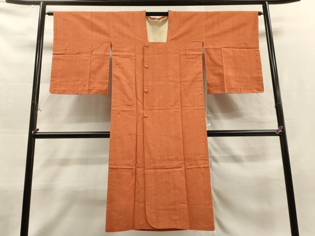 平和屋着物▽道行コート 単衣 紬地 樺色 ロング丈 正絹 逸品 CAAR9088