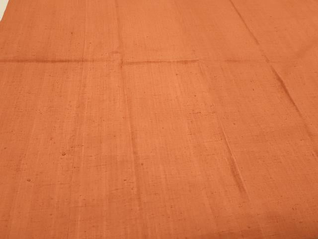 平和屋着物▽道行コート 単衣 紬地 樺色 ロング丈 正絹 逸品 CAAR9088