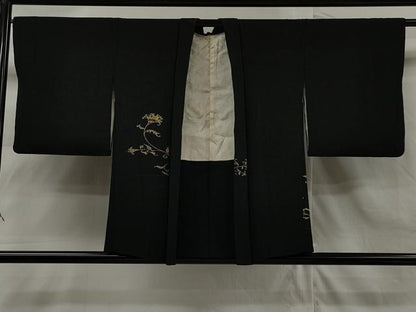 平和屋着物∞羽織 花唐草文 黒地 金銀糸 正絹 逸品 CAAR9097id