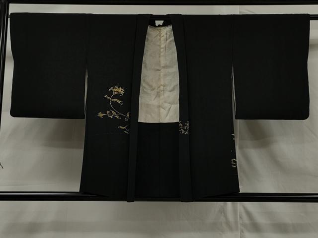 平和屋着物∞羽織 花唐草文 黒地 金銀糸 正絹 逸品 CAAR9097id