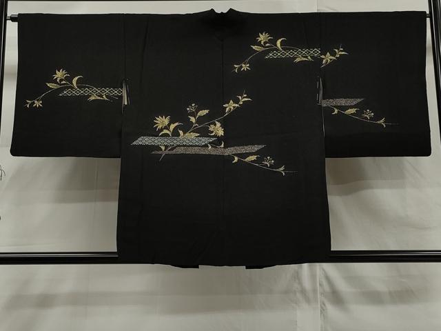 平和屋着物∞羽織 吉祥枝花文 黒地 金糸 正絹 逸品 CAAR9091id