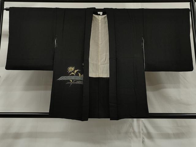 平和屋着物∞羽織 吉祥枝花文 黒地 金糸 正絹 逸品 CAAR9091id