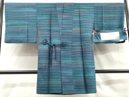 平和屋着物＃道中着 横段花唐草文 暈し染め 反端付き ロング丈 正絹 逸品 未使用 CAAR9116id