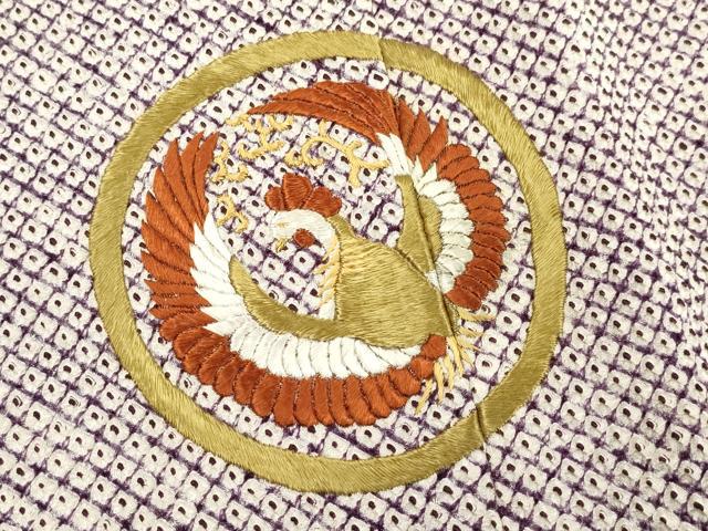 平和屋着物＃道中着 総刺繍 総絞り 鳳凰花丸文 金糸 正絹 逸品 CAAR9109id
