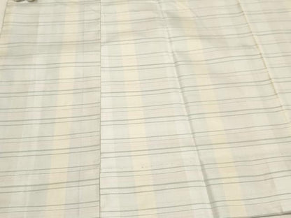 平和屋着物▽道中着　本場縞大島紬　白大島　単衣　格子柄　ロング丈　正絹　逸品　CAAR9107id