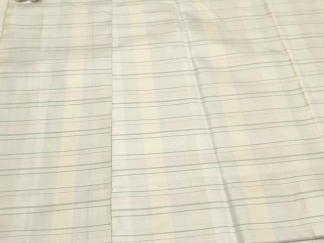 平和屋着物▽道中着　本場縞大島紬　白大島　単衣　格子柄　ロング丈　正絹　逸品　CAAR9107id