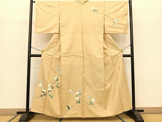 平和屋着物●本加賀友禅作家 成竹登茂男 訪問着 白山紬地 白椿 正絹 逸品 BAAT0889yc