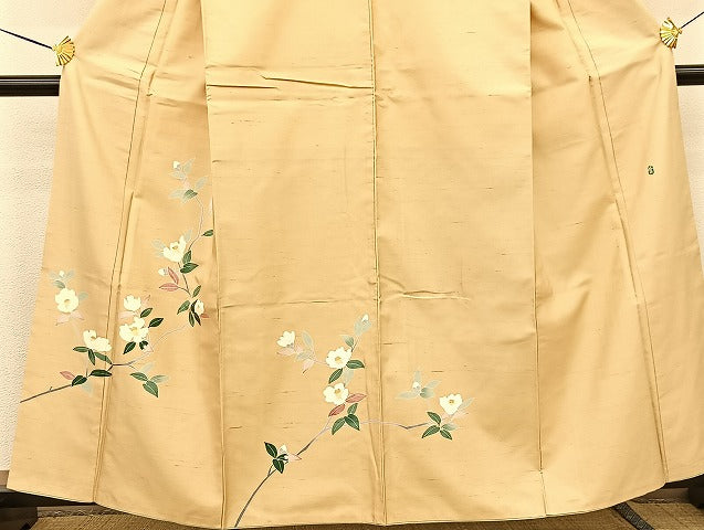 平和屋着物●本加賀友禅作家 成竹登茂男 訪問着 白山紬地 白椿 正絹 逸品 BAAT0889yc