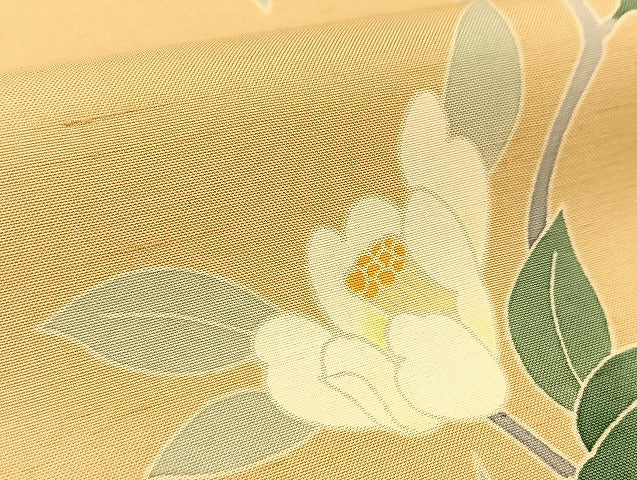 平和屋着物●本加賀友禅作家 成竹登茂男 訪問着 白山紬地 白椿 正絹 逸品 BAAT0889yc