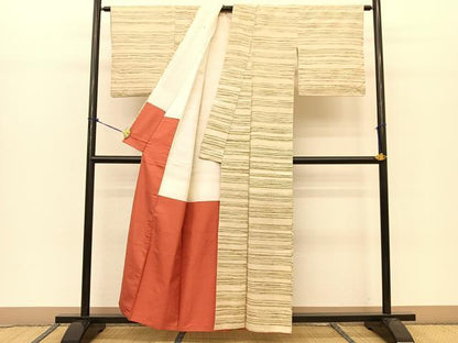 平和屋着物●上質な紬 横段文 正絹 逸品 BAAT0907yc
