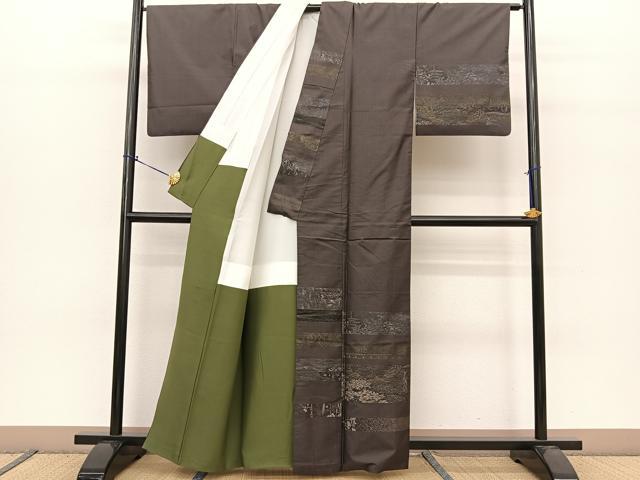 平和屋着物●訪問着 本場大島紬 風景横段文 正絹 逸品 BAAT0913yc