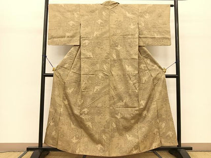 平和屋着物●本場結城紬　重要無形文化財　100亀甲　飛び亀甲　飛鶴鬘帯花文　正絹　逸品　BAAT0909yc