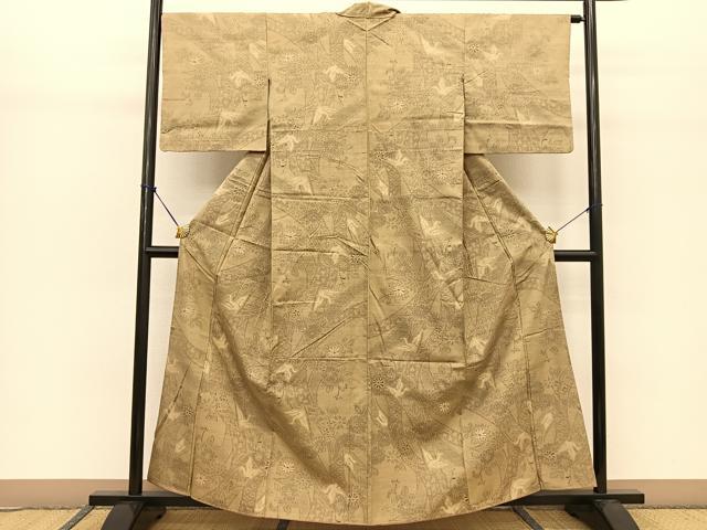 平和屋着物●本場結城紬　重要無形文化財　100亀甲　飛び亀甲　飛鶴鬘帯花文　正絹　逸品　BAAT0909yc