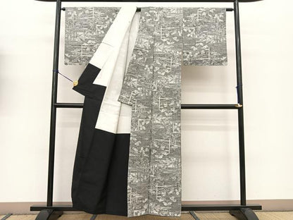平和屋着物●上質な紬 風景秋草文 正絹 逸品 未使用 BAAT0911yc
