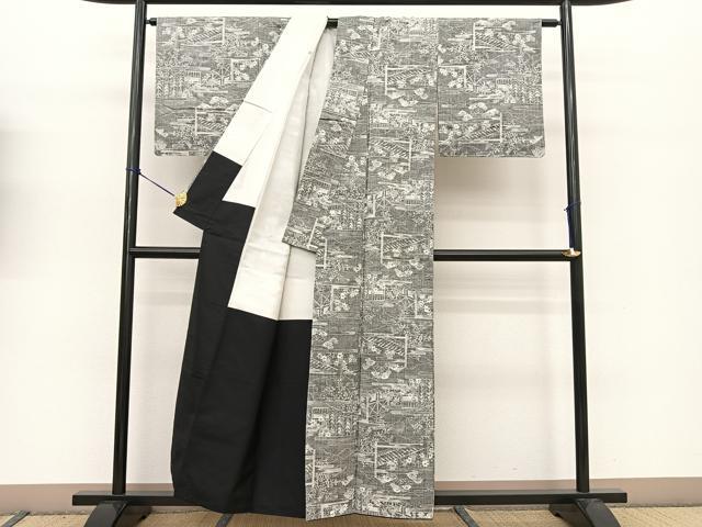 平和屋着物●上質な紬 風景秋草文 正絹 逸品 未使用 BAAT0911yc