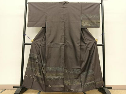 平和屋着物●訪問着 本場大島紬 風景横段文 正絹 逸品 BAAT0913yc