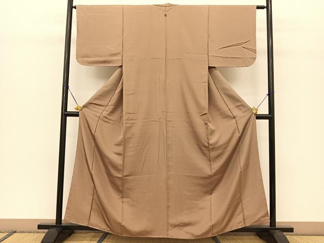 平和屋着物●上質な紬　色無地　白茶色 　正絹　逸品　未使用　BAAT0922yc