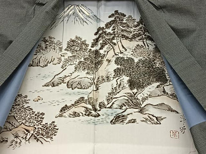 平和屋着物●男性　本場大島紬　アンサンブル　長羽織　100亀甲　総詰め　羽裏：富士　証紙付き　キングサイズ　正絹　逸品　BAAT0928yc