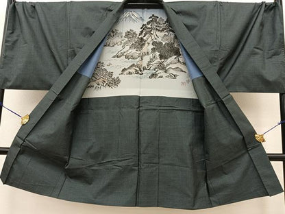 平和屋着物●男性　本場大島紬　アンサンブル　長羽織　100亀甲　総詰め　羽裏：富士　証紙付き　キングサイズ　正絹　逸品　BAAT0928yc