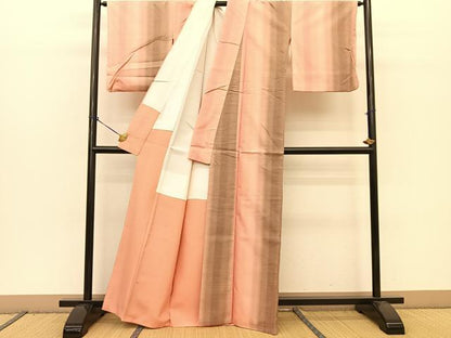 平和屋着物●紅花紬 米沢 霞文 正絹 逸品 BAAT0941yc