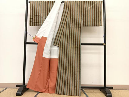 平和屋着物●上質な紬 間道 正絹 逸品 BAAT0971yc