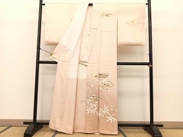 平和屋着物●銀座きしや　訪問着　駒刺繍　冊子花文　暈し染め　金彩　正絹　逸品　BAAT0976yc