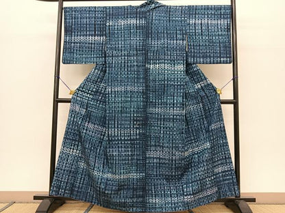 平和屋着物●上質な紬　藍　総絞り　正絹　逸品　BAAT0980yc