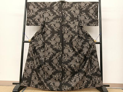 平和屋着物●本場大島紬　割り込み絣　更紗花文　正絹　逸品　BAAT0997yc