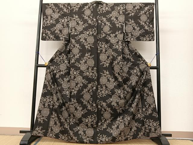 平和屋着物●本場大島紬　割り込み絣　更紗花文　正絹　逸品　BAAT0997yc